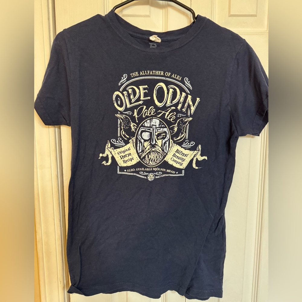 Olde Odin Pale Ale Navy Needy Graphic Tee Ript Apparel Women’s Juniors XL Norse